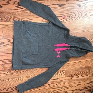 Grey and pink under armour sweatshirt.